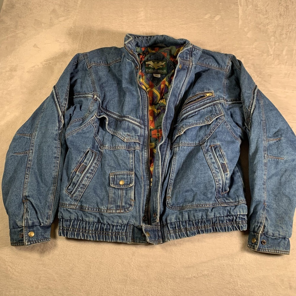 Vintage Disney Mickey Mouse Jacket Mens‎ Large Blue Denim Applique Lined 90s